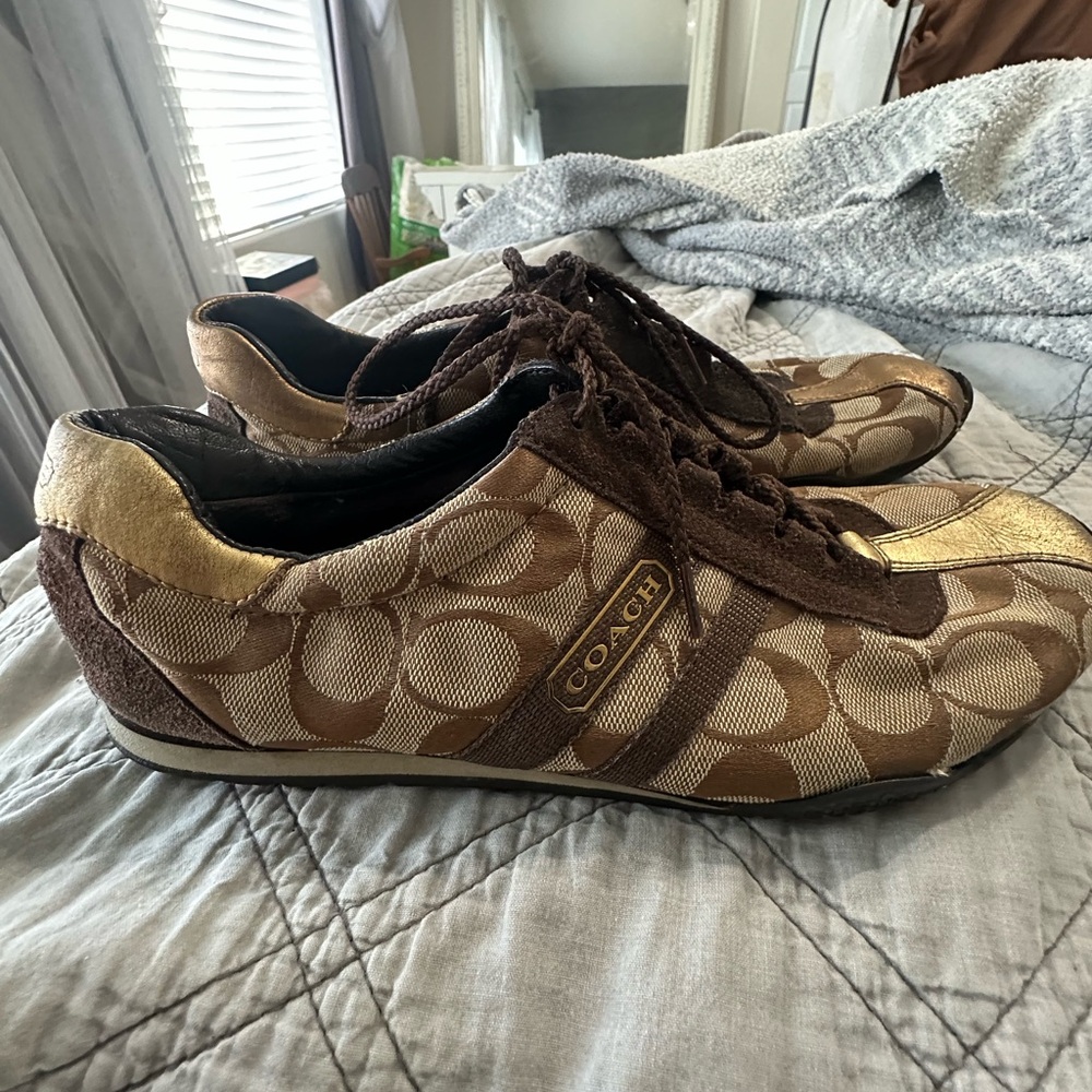 Coach Signature Brown and Gold Lace-Up Shoes